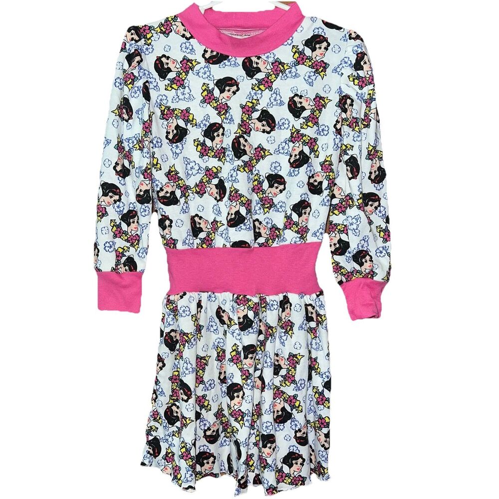 Vintage 80s 90s Disney Snow White Sweatshirt Dress Pink White Floral Flowers Top